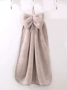 Coral Fleece Bow Decor Hanging Hand Towel, Absorbent For Kitchen And Bathroom
