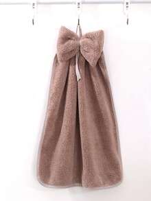 Coral Fleece Bow Decor Hanging Hand Towel, Absorbent For Kitchen And Bathroom