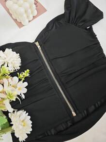 EZNV 1 件装全新纯色性感露背细肩带吊带背心细肩带上衣露肩 - 黑色 - 查看 12