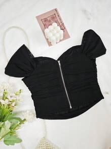 EZNV 1 件装全新纯色性感露背细肩带吊带背心细肩带上衣露肩 - 黑色 - 查看 10