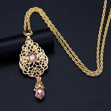 1 件阿拉伯女式水滴吊坠项链金色镂空阿拉伯式泪滴设计阿尔及利亚新娘珠宝 - 吊墜項鍊 - 查看 2