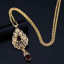1 件阿拉伯女式水滴吊坠项链金色镂空阿拉伯式泪滴设计阿尔及利亚新娘珠宝 - 吊墜項鍊 - 查看 4