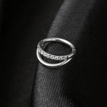 1 chiếc thời trang thép không gỉ 316. Thiết kế thanh tròn đôi khuyên mũi với Zirconia tổng hợp. Thích hợp cho xỏ khuyên vách ngăn mũi & sụn tai - Bạc - Xem 3