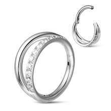 1 chiếc thời trang thép không gỉ 316. Thiết kế thanh tròn đôi khuyên mũi với Zirconia tổng hợp. Thích hợp cho xỏ khuyên vách ngăn mũi & sụn tai - Bạc - Xem 1