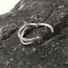 1 chiếc thời trang thép không gỉ 316. Thiết kế thanh tròn đôi khuyên mũi với Zirconia tổng hợp. Thích hợp cho xỏ khuyên vách ngăn mũi & sụn tai - Bạc - Xem 4