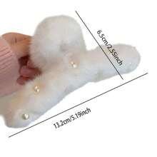 1 件可爱蓬松仿珍珠螃蟹发夹，适合枕骨，甜美发饰，大号发夹，适合秋冬，日常使用秋季爪夹发饰，适合女士度假装扮 - 彩色 - 查看 2