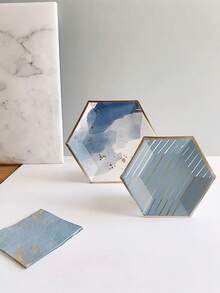 8/16 件水蓝色六角形铝箔纸盘 - 儿童生日、婚礼和庆典的一次性派对用品 - 非常适合蛋糕、水果和下午茶 - 彩色 - 查看 9