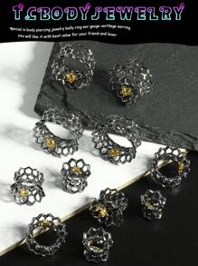 1 Cặp Ống đo tai bằng đồng thau 2g-5,8" Ống đo tai rỗng hình hoa đôi loe, Bông tai hình con ong yên ngựa, Ống đo nút tai, Dụng cụ giãn nở, Đồ trang sức xỏ khuyên cơ thể - 1 # - Xem 10