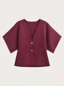 Minimalist Knitted Solid Color V-Neck Short Sleeve Cardigan, Elegant