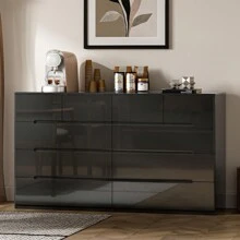 10 Drawer Dresser, 55" Dresser For Bedroom, High Gloss Dresser, Chest Of Drawers, Black, White - 黑色 - 查看 1