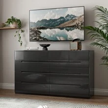 10 Drawer Dresser, 55" Dresser For Bedroom, High Gloss Dresser, Chest Of Drawers, Black, White - 黑色 - 查看 8