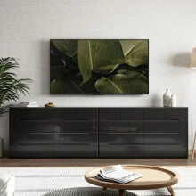 10 Drawer Dresser, 55" Dresser For Bedroom, High Gloss Dresser, Chest Of Drawers, Black, White - 黑色 - 查看 6