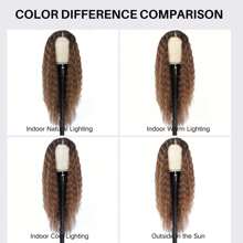 30 英寸长卷曲蕾丝前部合成假发卷发合成蕾丝前部假发，13x4 T 部分合成蕾丝假发预拔深波浪假发棕色混合金色挑染假发女士中分假发初学者友好自然造型适合女孩日常派对使用 - 挑染金色 - 查看 5