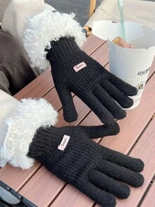 1 双女士秋冬保暖触屏针织手套，分指，适合骑行，防风 - 彩色 - 查看 4