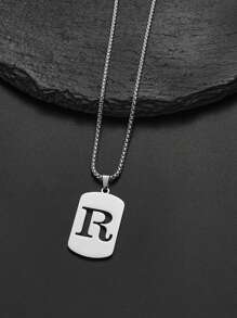 1 pièce Collier en acier de titane avec 26 lettres anglaises pour hommes et femmes, étudiants et couples, design minimaliste, polyvalent, collier de bénédiction initiale, convient pour un port quotidien, fête, Noël, Saint-Valentin, cadeau - Argent - Voir 11