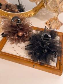 topshiny 1pc Fashionable Peony Flower & Feather Tassels Hair Clip, Elegant For Women To Wear To Meetings And Parties Valentine's Day Carnival, Mardi Gras Valentines Hair Claws Claw Clips Hair Clips Hair Jaw Clip Hair Clamps Hair Clutch Hair Catcher Clip, Casual - Multicolor - View 2