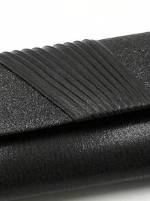 女士经典优雅褶皱手拿包，正式派对手拿包，闪亮单肩信封手提包-BLCAK - 黑色 - 查看 6