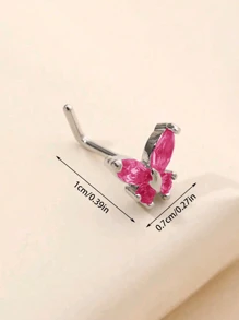 1 chiếc khuyên mũi hình bướm màu xanh dương, hình chữ L, cỡ 20G, thích hợp cho nữ, quà tặng ngày Valentine, ngày của Mẹ. - Bạc hồng đỏ - Xem 10