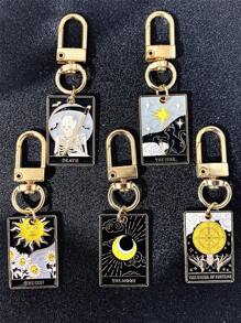 5 件/套嘻哈朋克星日月形滴油吊坠钥匙扣，适合日常搭配、派对和朋友礼物汽车配件包饰书包配件挂绳带身份证夹汽车配件包饰