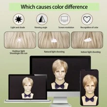 Men's Wigs Synthetic Light Blonde Straight Wig With Bangs Short Wig For Role Playing Party Daily Use - Vàng - Xem 8