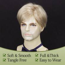 Men's Wigs Synthetic Light Blonde Straight Wig With Bangs Short Wig For Role Playing Party Daily Use - Vàng - Xem 5