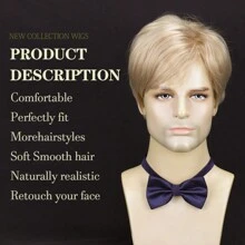 Men's Wigs Synthetic Light Blonde Straight Wig With Bangs Short Wig For Role Playing Party Daily Use - Vàng - Xem 6