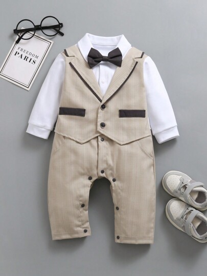 Pelele de manga larga estilo caballero para recién nacido niño, traje para fotografía de cumpleaños