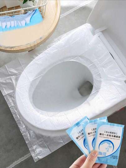 1pc Disposable Travel Toilet Seat Cover, Waterproof Portable Business Toilet Mat, Flushable Toilet Paper Seat Cover, Essential Accessory For Airplane Travel, Pregnancy/Public Restroom, School, Camping, Bathroom, Khaki Independent Packaging Clean And Bathroom Decor Fall Decor