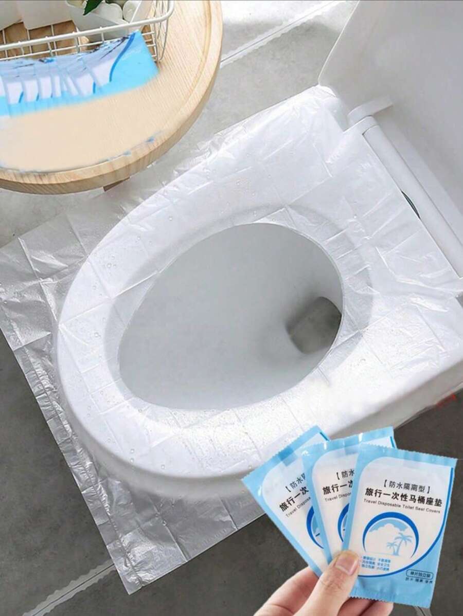 1pc Disposable Travel Toilet Seat Cover, Waterproof Portable Business Toilet Mat, Flushable Toilet Paper Seat Cover, Essential Accessory For Airplane Travel, Pregnancy/Public Restroom, School, Camping, Bathroom, Khaki Independent Packaging Clean And Bathroom Decor Fall Decor - White - View 1