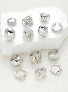 17KM 13 件/14 件简约宽面几何粗珠宝戒指套装，适合女性度假、约会、日常休闲装的礼物