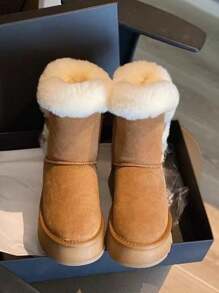 Thick Sole Snow Boots, Vintage Buckle Design, Warm Thermal Lined, Lightweight Casual Comfortable Outdoor Sports Snow Boots