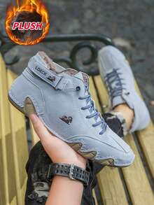 1 Pair Of Women's Navy Blue Ankle Boots Plush Shoes - Light Blue - View 11