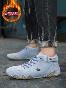 1 Pair Of Women's Navy Blue Ankle Boots Plush Shoes - Light Blue - View 5