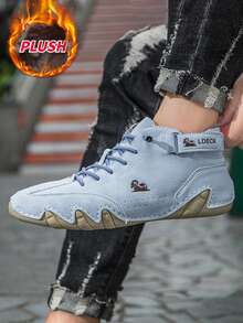 1 Pair Of Women's Navy Blue Ankle Boots Plush Shoes - Light Blue - View 6