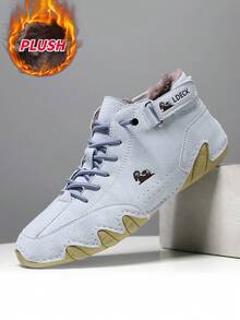 1 Pair Of Women's Navy Blue Ankle Boots Plush Shoes - Light Blue - View 2