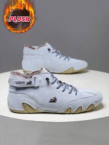 1 Pair Of Women's Navy Blue Ankle Boots Plush Shoes - Light Blue - View 3