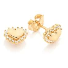 EARRINGS PLATED IN 3X 24K, 18K AND 22K GOLD FOR WOMEN, STUDDED WITH SMALL HEART ZIRCONIAS, ROMMANEL 526651 - 金色 - 查看 4