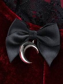 Women Gothic Dress Vintage Lace Grunge Punk Goth Dresses Casual Cosplay Party Cocktail Halloween - 紅色 - 查看 6