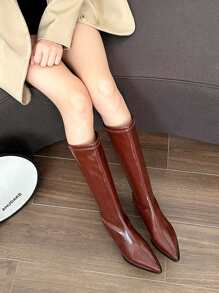 French Design Chunky Heel Over-The-Knee Boots For Women, Pointed Toe High Heel Fashion Boots, New Arrival Autumn/Winter 2024