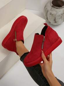 Women's Ankle Boots And Short Boots, Winter Boots, Red Christmas Boots, Women's Flat Shoes, New Shoe Short Boots, Women's Shoes With Zipper , Match Dresses - Red - View 1