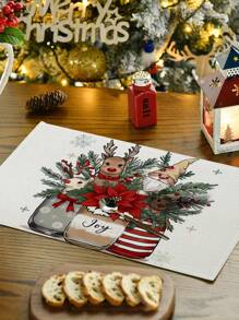 1 件/4 件/6 件圣诞冬季餐垫、圣诞车、冬青树花瓶麋鹿亚麻餐垫、防污餐垫，适用于家庭、餐厅、餐桌装饰、家居用品