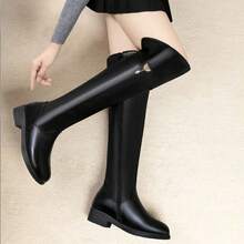 2023 Plush Warm Winter Women's Over The Knee Boots Simple Zipper Boots High Quality Pu Leather Thigh High Boot - 黑色 - 查看 1