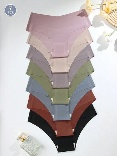 Set de 7 piezas de pantys de unicolor sin costuras con cobertura total, ropa interior sexy, cómoda y transpirable para mujer
