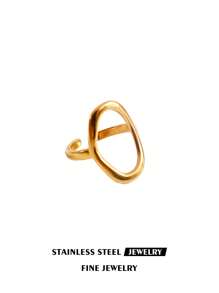 Stainless Steel Hollow Ring For Women Gold Color Geometric Oval Rings Opening Female Jewelry Simple Accessories Silver Color - Oval - View 14