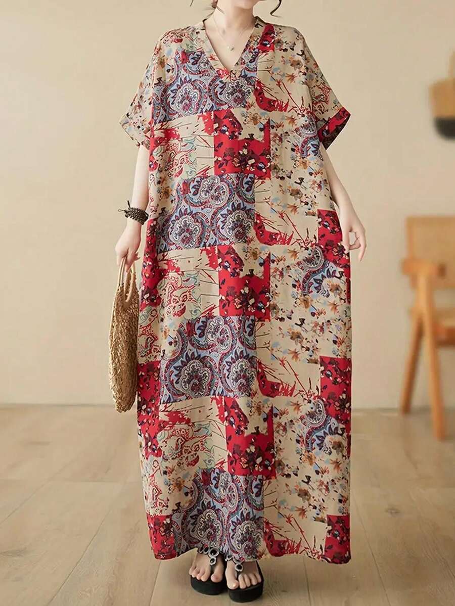 New Summer Casual Loose Beach Dress, Plus Size Boho Dress For Vacation - Mocha Brown - View 1