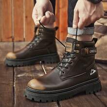 Giày bốt cao cổ da nam thu/đông mới, giày bốt làm việc, giày bốt, giày thời trang - màu nâu - Xem 5