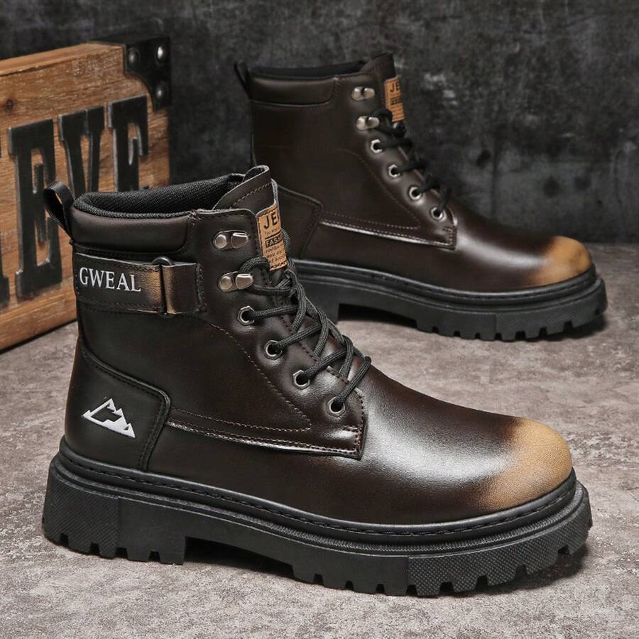 Giày bốt cao cổ da nam thu/đông mới, giày bốt làm việc, giày bốt, giày thời trang - màu nâu - Xem 1