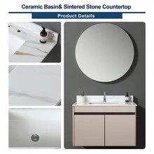37 Inch Marble Vanity Top, Bathroom Vanity Top With Undermount Rectangular Middle Sink And 4" Height Backsplash, Pre-Drilled Faucet Hole Vanity Top, Single Hole - trắng - Xem 6