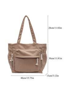 Túi tote đeo vai cỡ lớn, chất liệu nhung kẻ, màu trơn, trang trí chữ cái, nhiều ngăn, quà tặng Ngày của Mẹ, có thể gấp gọn, phù hợp cho trường học, công sở, du lịch, sinh viên tốt nghiệp, thanh thiếu niên, học sinh, nhiều ngăn, hoàn hảo cho bãi biển, trường học, công việc và sử dụng hàng ngày. - Màu Khaki - Xem 9