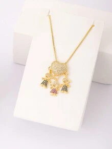 1 件情人节彩色方晶锆石 18k 镀金铜材质 3 男孩和女孩吊坠项链，优雅珠宝礼物，适合情人节、妈妈、母亲、母亲节、礼物 - 金色 - 查看 13